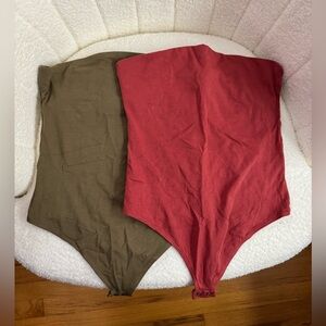 Express One Eleven Tubetop Bodysuits Bundle in Coral and Olive in Size Small
